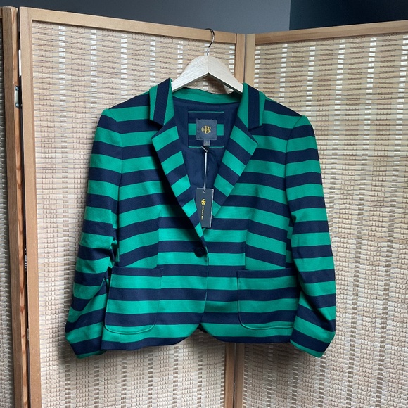 Outback Red by The Limited Blazer Jacket Navy and Green stripe 3/4 sleeve NWT - Picture 1 of 12